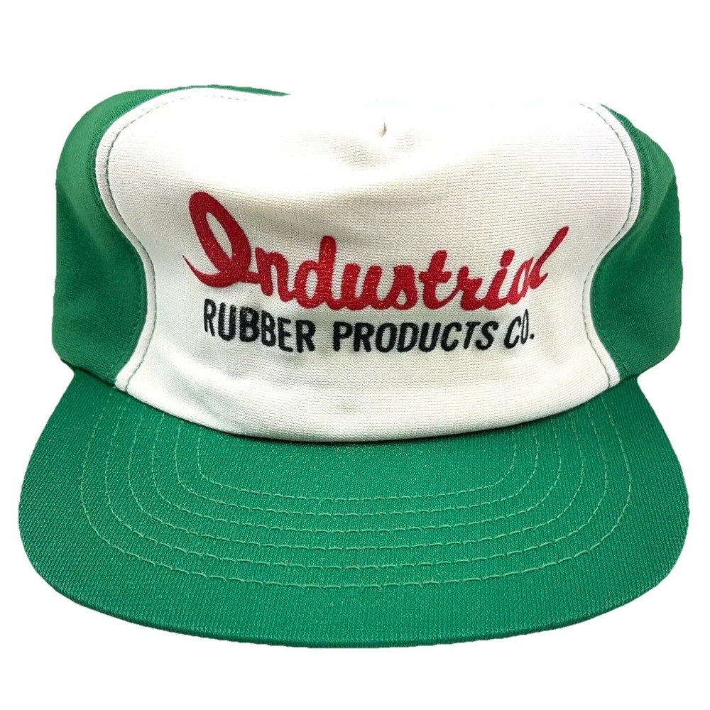 Vintage Trucker Hat Cap Snap Back 80s 90 USA Puffy Industrial Rubber Products *